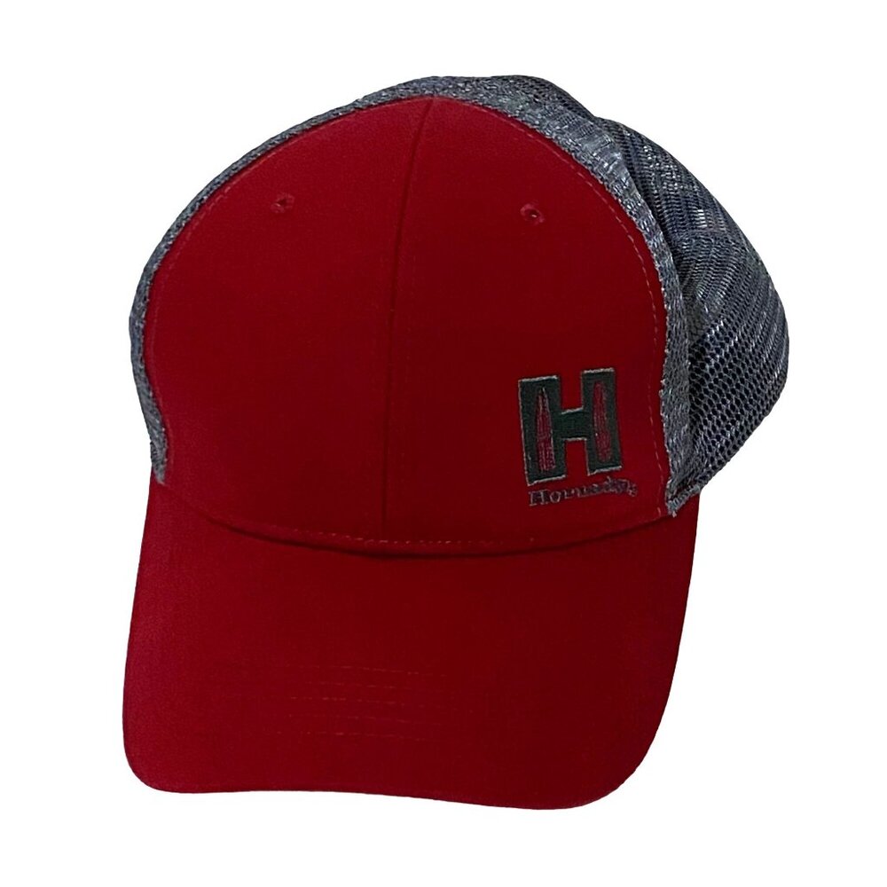 Hornady Snap‎ Back Hat Red Silvery Gray Cotton Mesh Embroidered Manufacturing Co